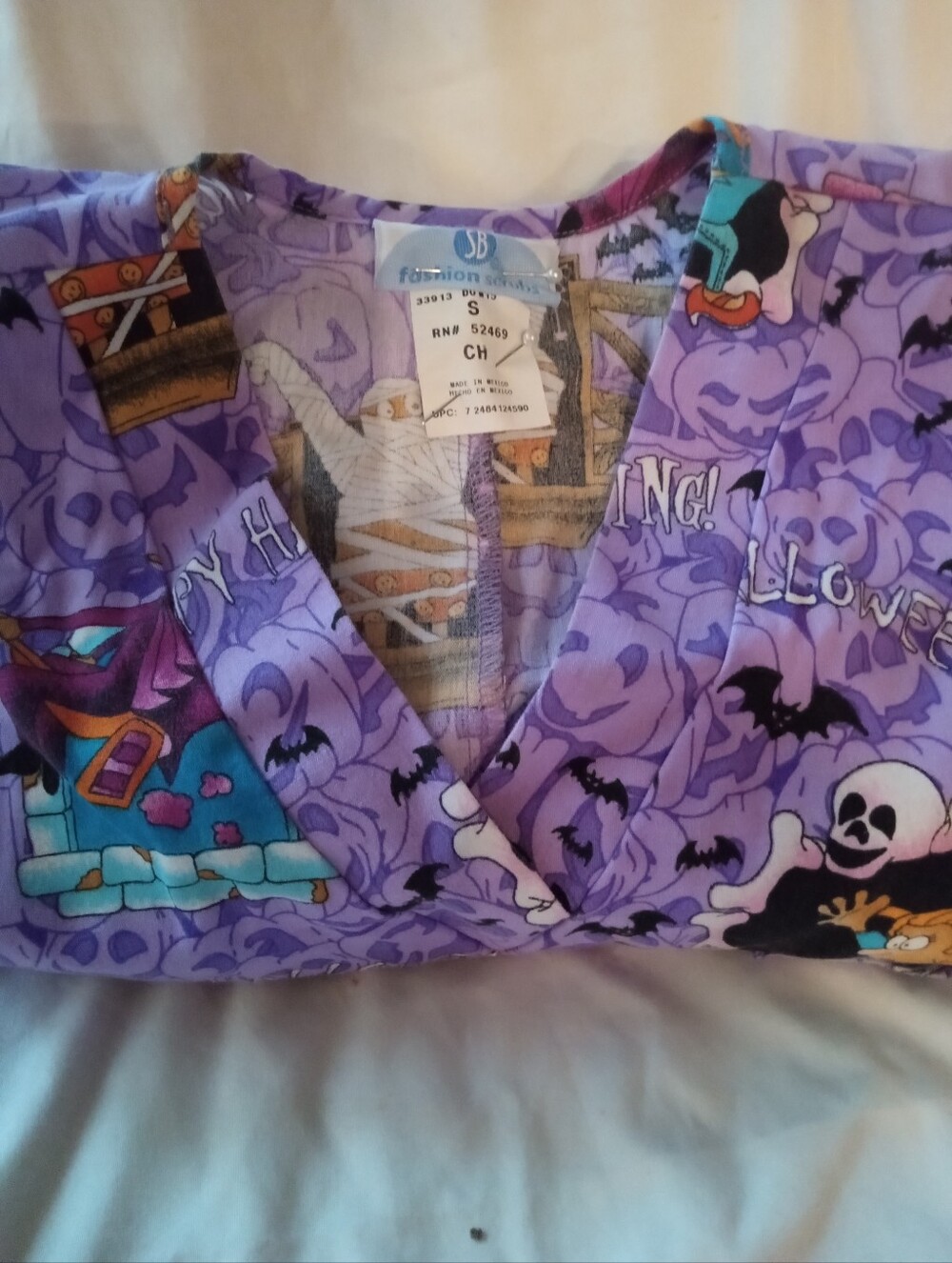 Sz Sm Purple SB Fashion Scrubs Top Halloween